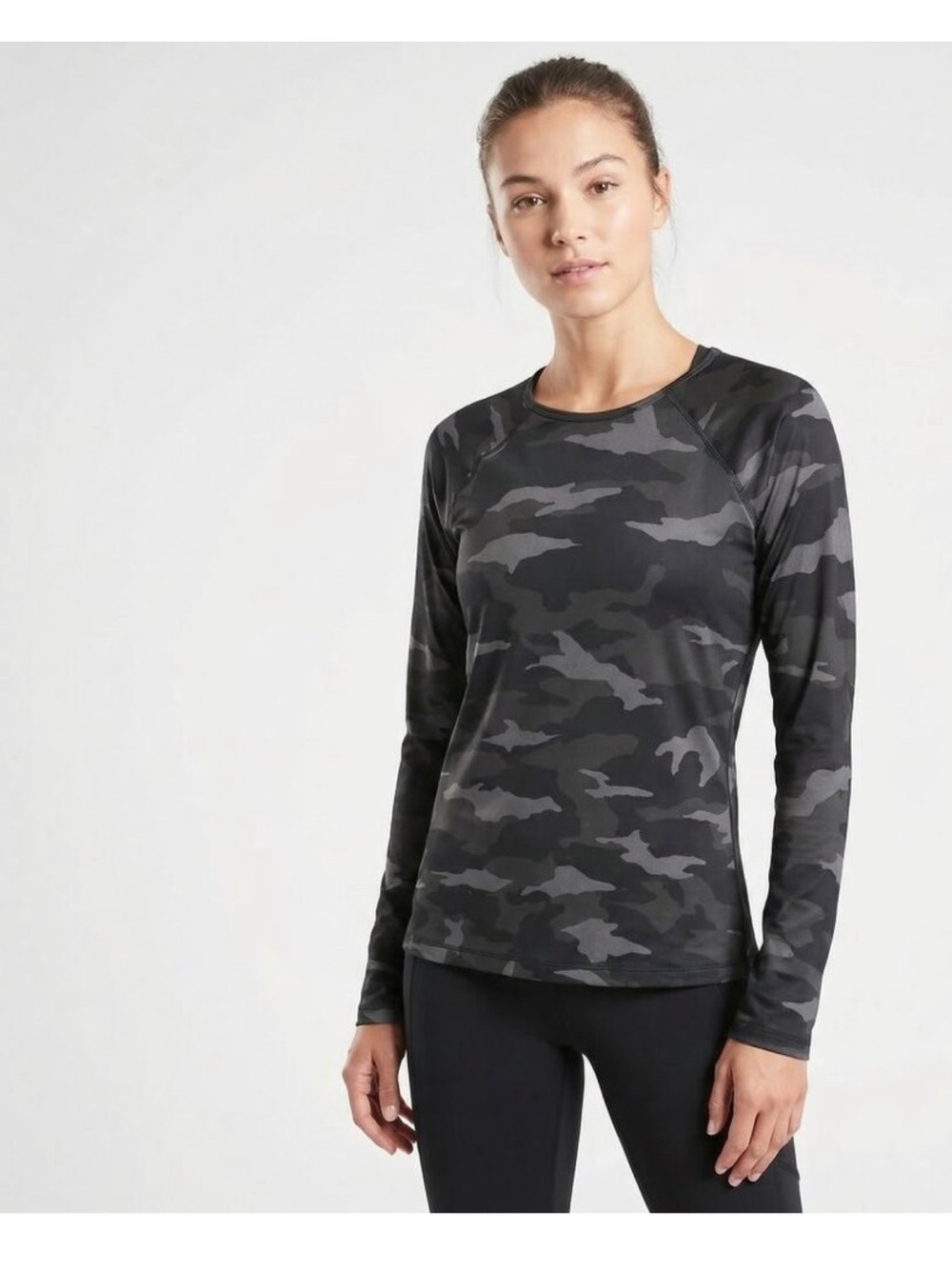 Athleta Long Sleeve Camo Performance Athletic Tee - Charcoal/Gray